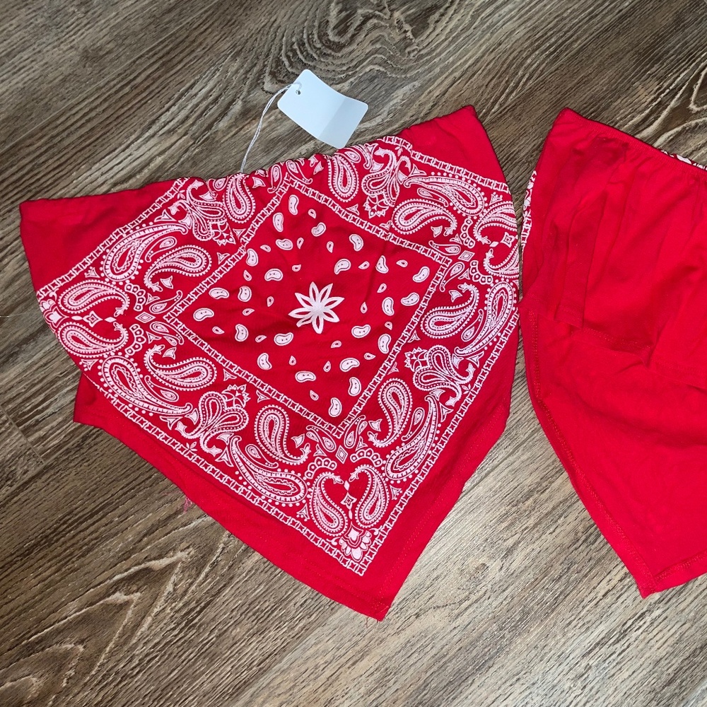 Red Bandana strapless top